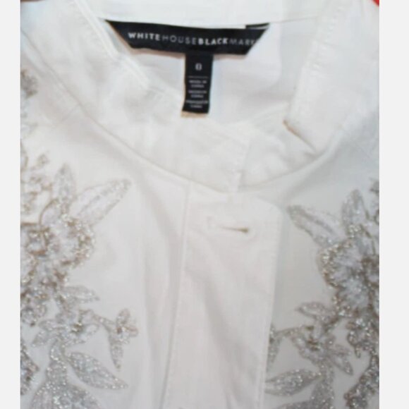 White House Black Market Silver Embroidered Dress Jacket Holiday Blazer Sz 0 - Picture 2 of 6
